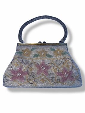 Vintage Hand Beaded Floral Evening Bag Purse For Restoration As Is